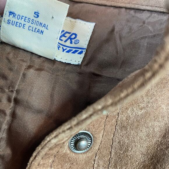 Vintage Tanner Brown Tan Suede Leather Midi A-line Snap Front Skirt Womens 8 26 - Picture 11 of 11